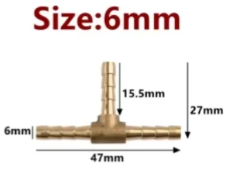 Réz 3 utas T idom 6mm