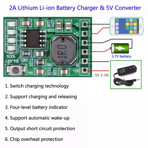 tp5100 2A Lithium Li-ion 18650 3.7V Battery Charger Module DC 5V Converter Power Supply - Picture 1 of 2 TP5100 LI töltő modul (1S / 2S)